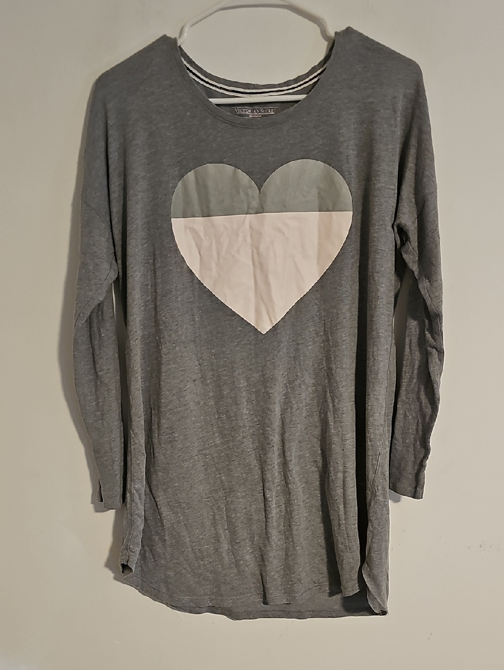 Victoria's Secret Gray Long-Sleeve Heart Sleep  with White Accent